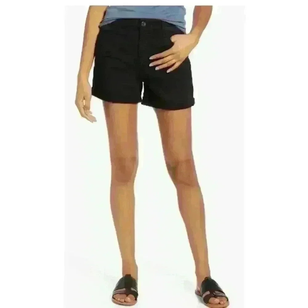 JEN7 by 7 For All Mankind Black Roll‎ Cuff Denim Shorts Women's Size 10